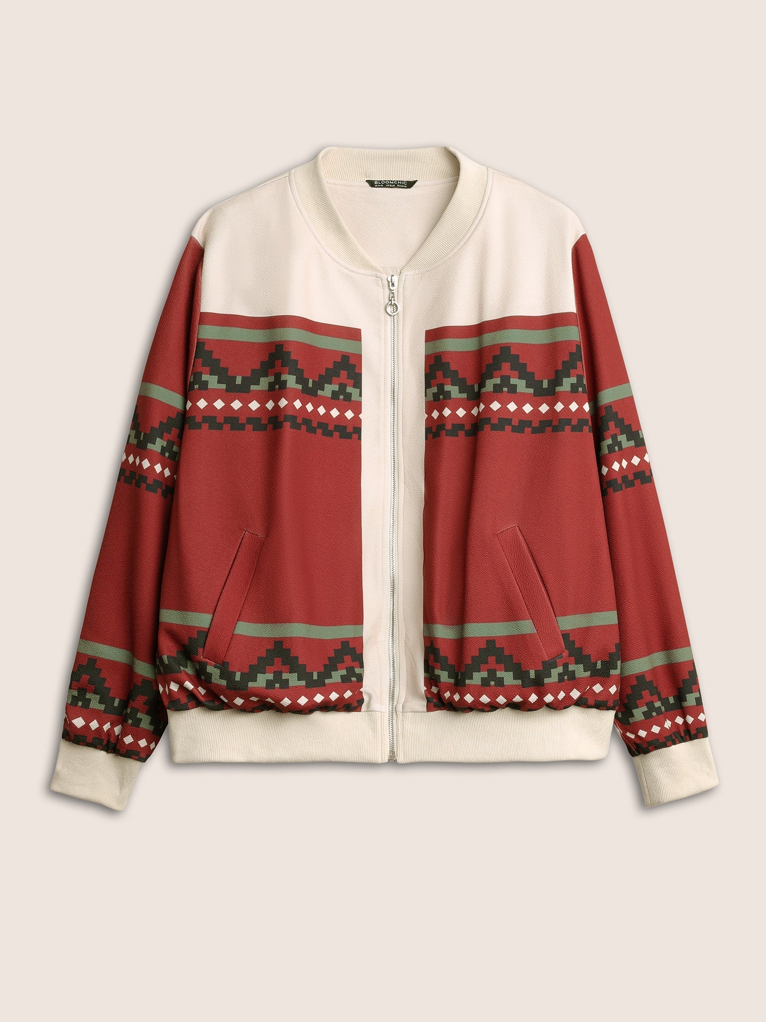 Colorblock Rib Knit Pocket Zipper Fly Jacket