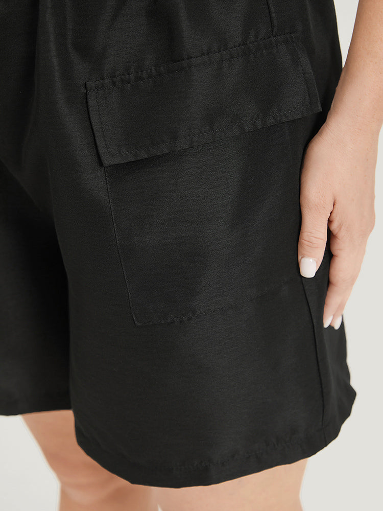 Plain Flap Pocket Drawstring Shorts