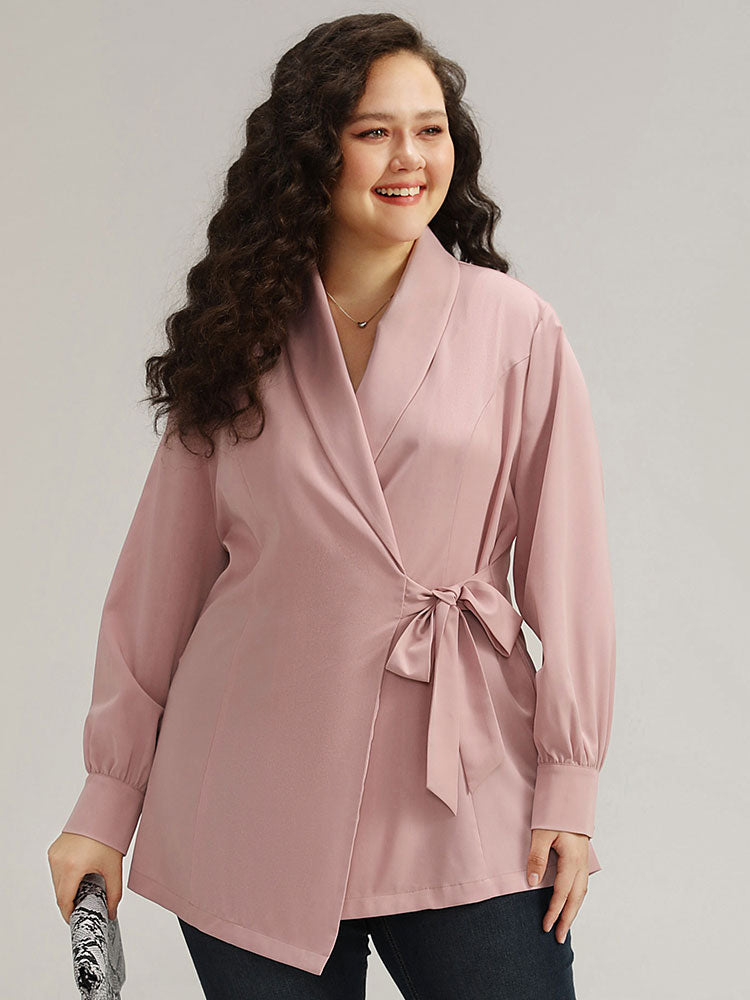 Plain Lapel Collar Asymmetrical Knot Blazer