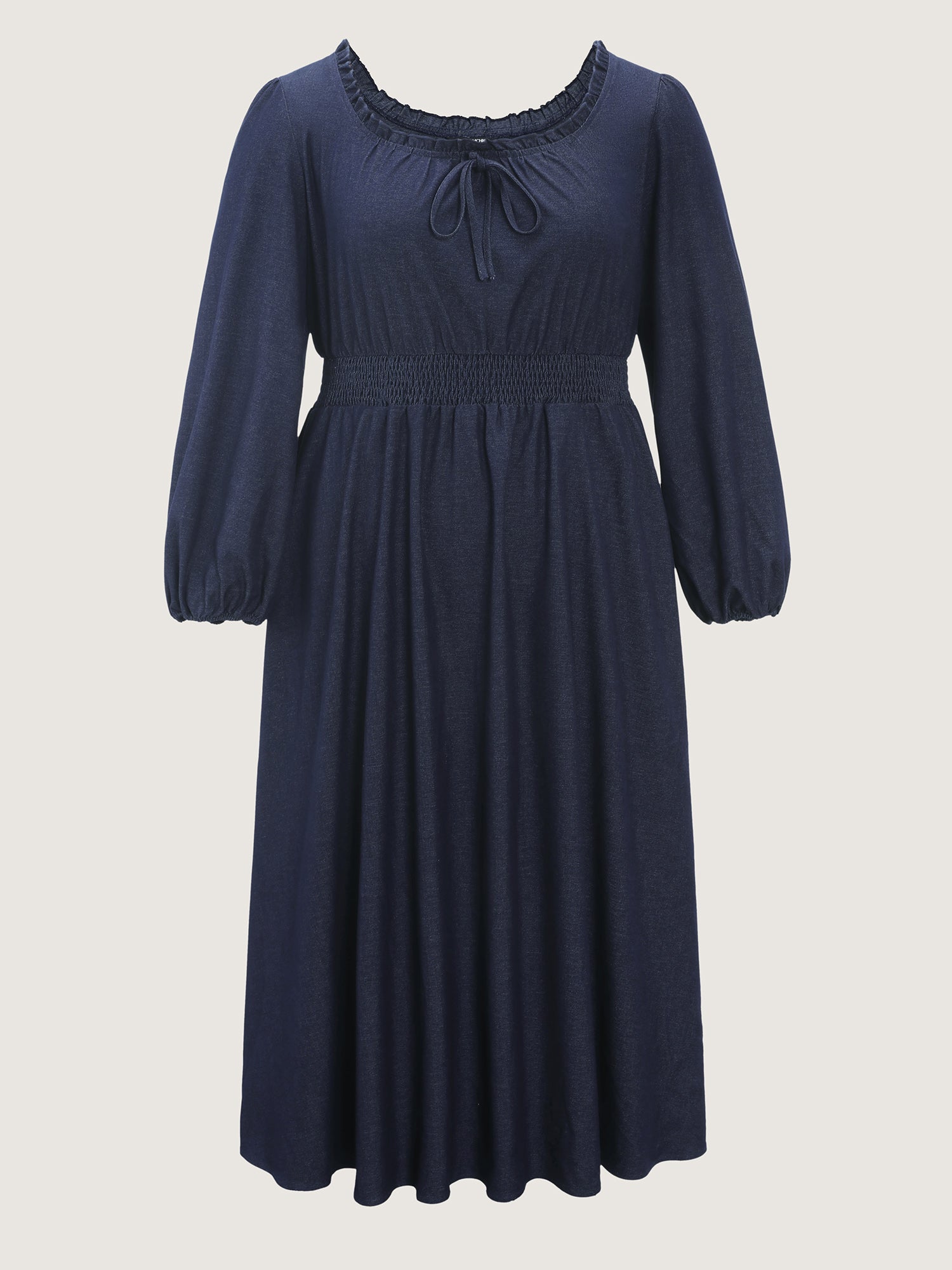 Ruffled Neckline Shirred Waist Pocket Maxi Dress