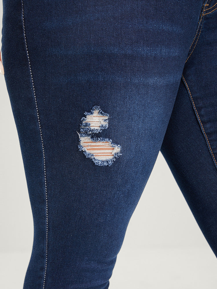 Skinny Extremely Stretchy High Rise Dark Wash Distressed Jeans