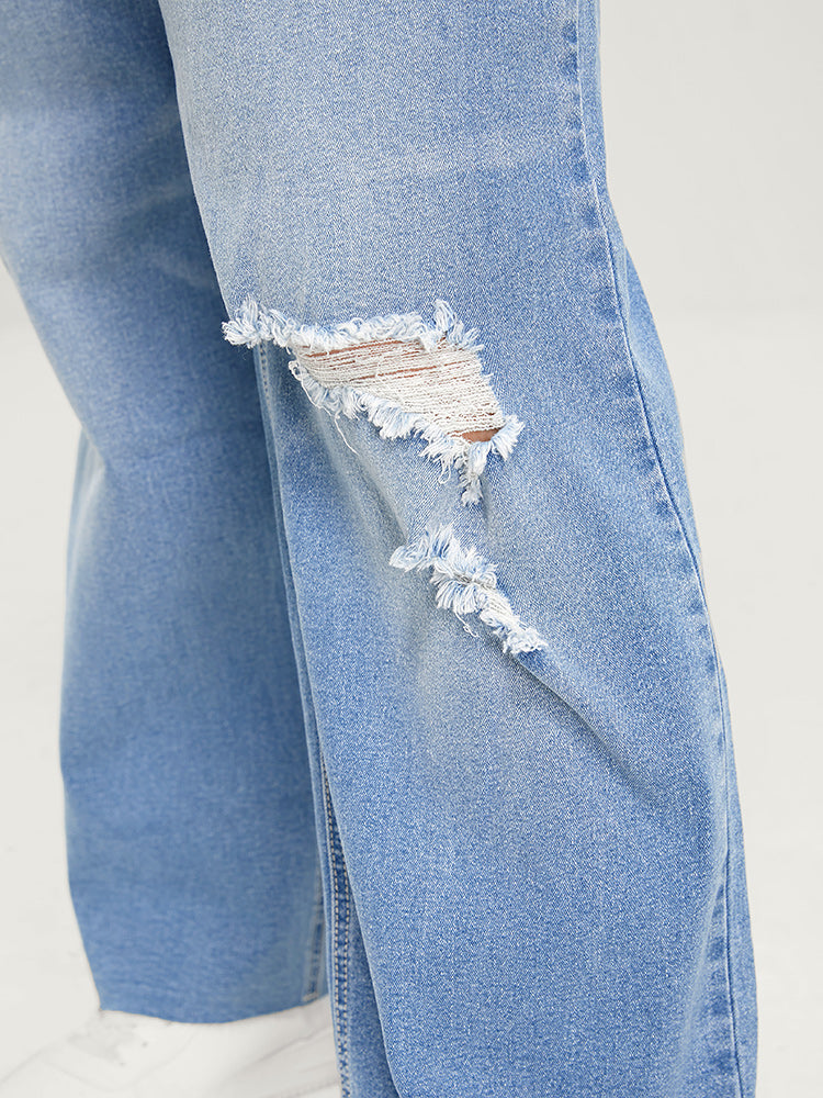 Boyfriend Wide Leg Slightly Stretchy High Rise Light Wash  Jeans