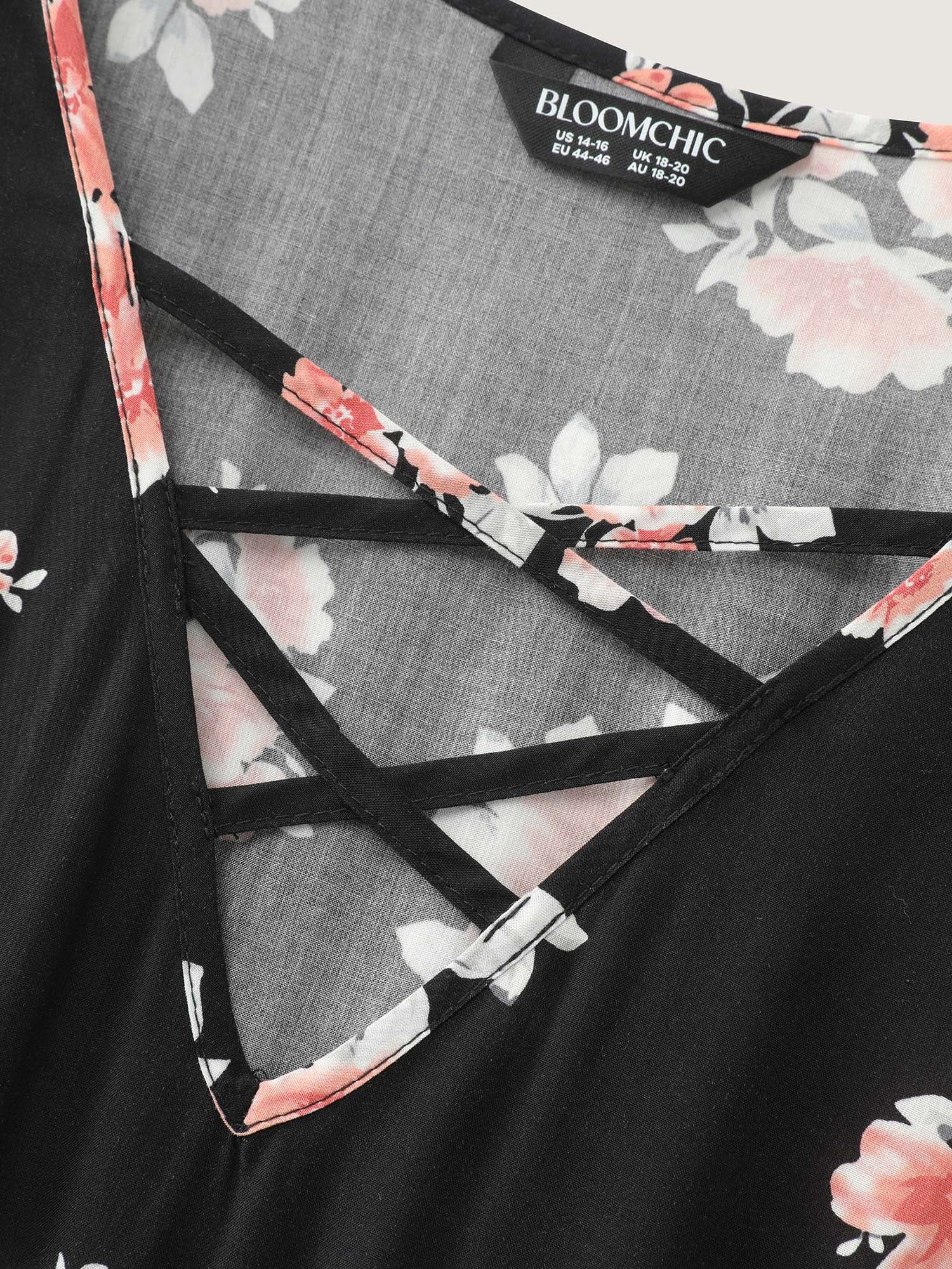 Floral Print Cut-Out Neck Slit Maxi Dress