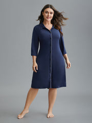 Shirt Collar Sprout Strip Lounge Dress