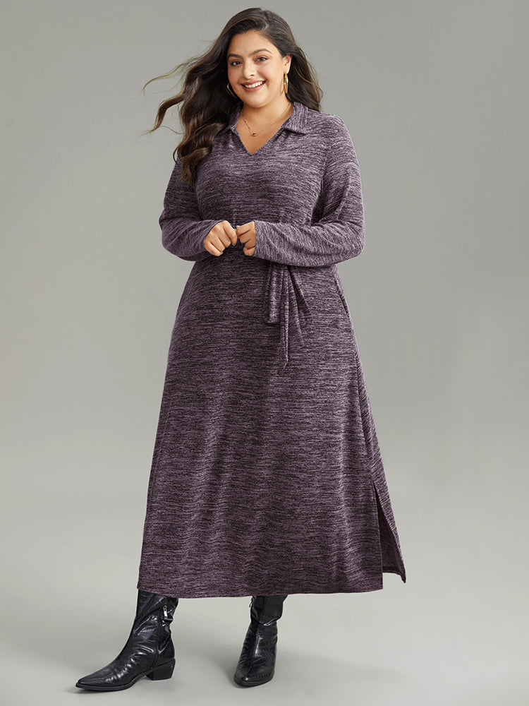 Solid Pocket Elastic Waist Ties Split Hem Dress