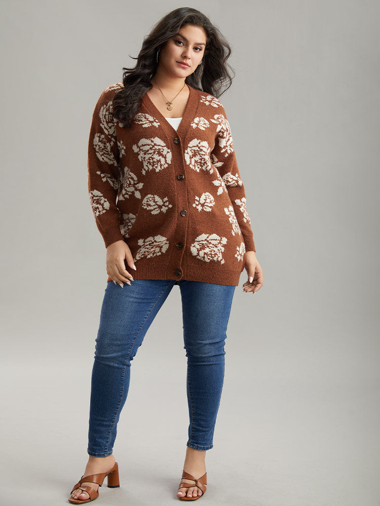Anti-Pilling Floral Print Drop Shoulder Cardigan