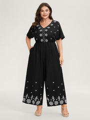 Floral Embroidery V-Neck Jumpsuit