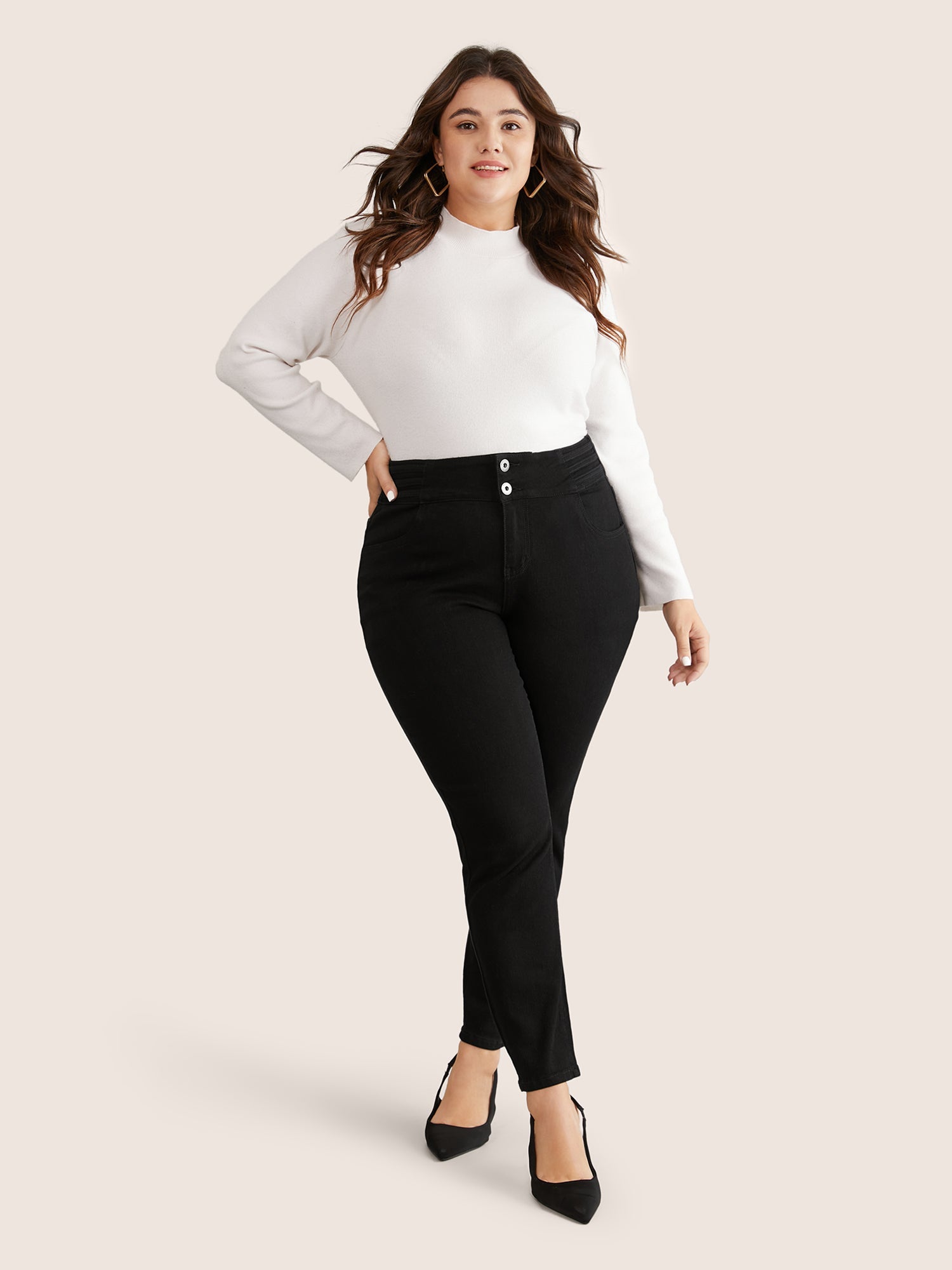 Black Wash Button Through Skinny Jeans