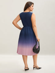 Ombre Gradient Pleated Sleeveless Midi Dress