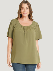 Solid Pleated Button Detail Blouse