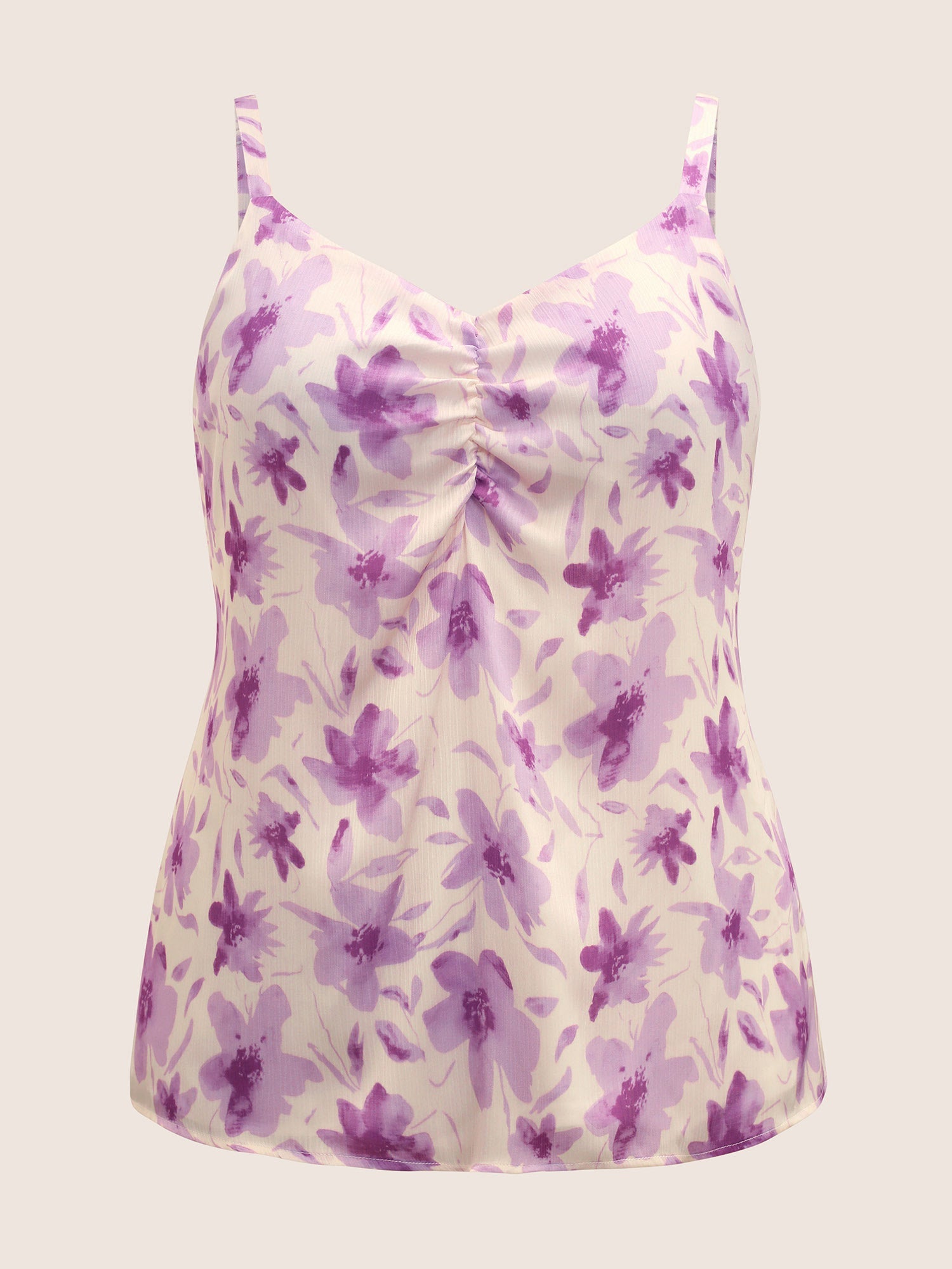 Floral Print Ruched Split Hem Cami Top