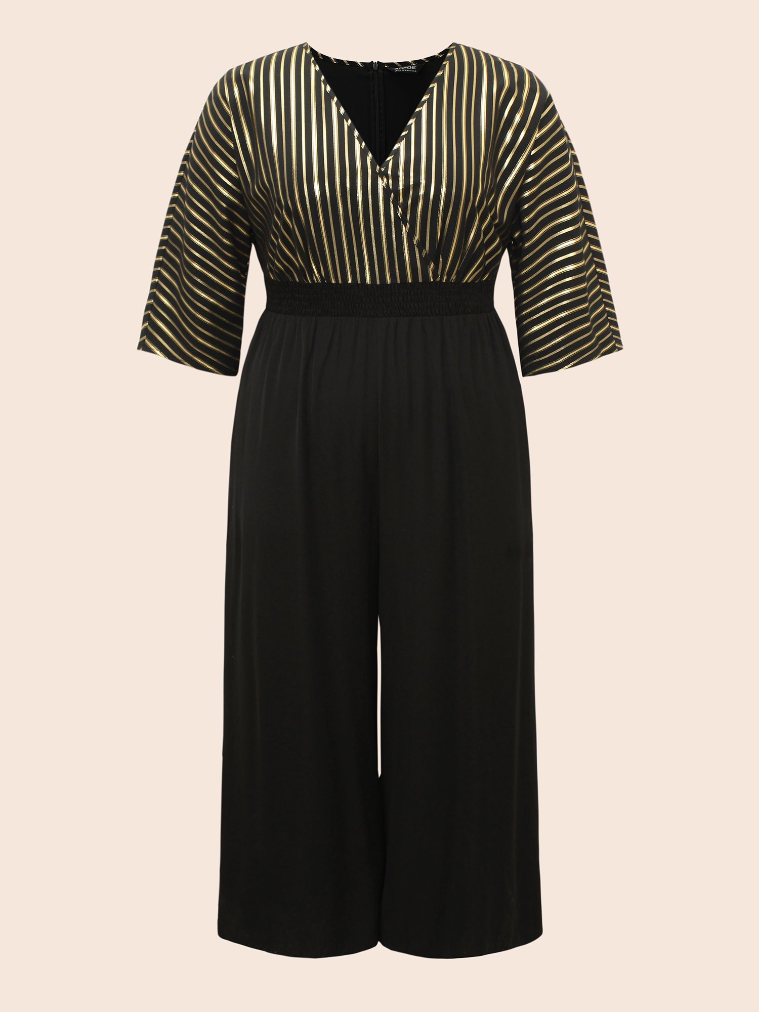 Glitter Striped Patchwork Shirred Jumpsuit