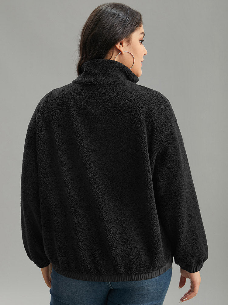 Solid Patchwork Button Up Pocket Zipper Jacket