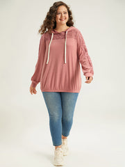 Solid Hooded Drawstring Broderie Anglaise Sweatshirt