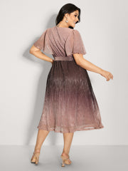 Color Gradient Pockets Belted Midi Dress