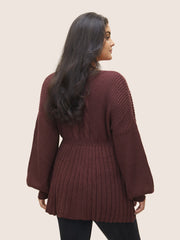 Solid Cable Knit Elastic Waist Pullover
