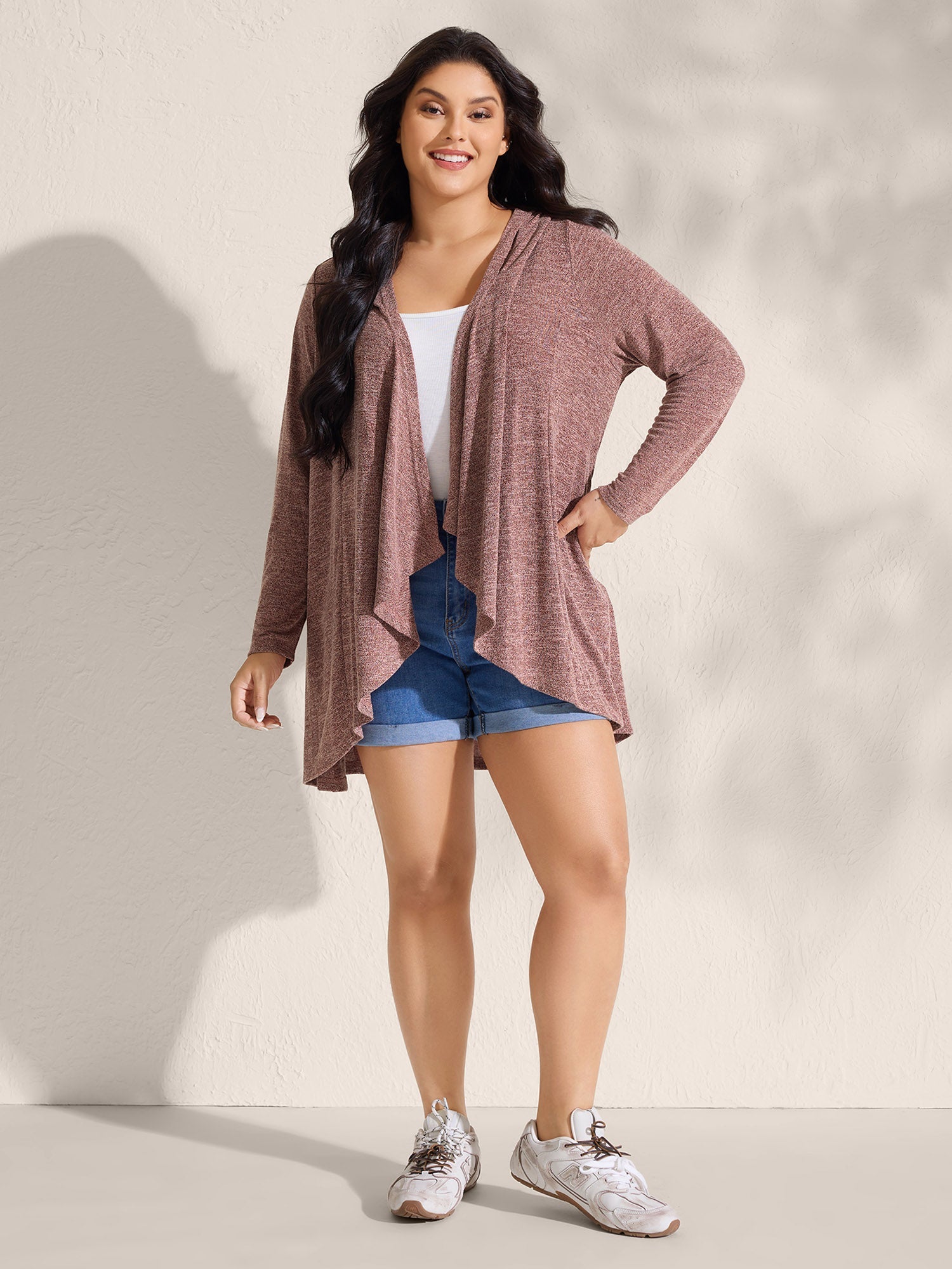 Asymmetrical Hem Front-Open Hooded Jacket