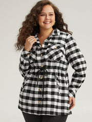 Halloween Plaid Drawstring Pocket Button Through Coat
