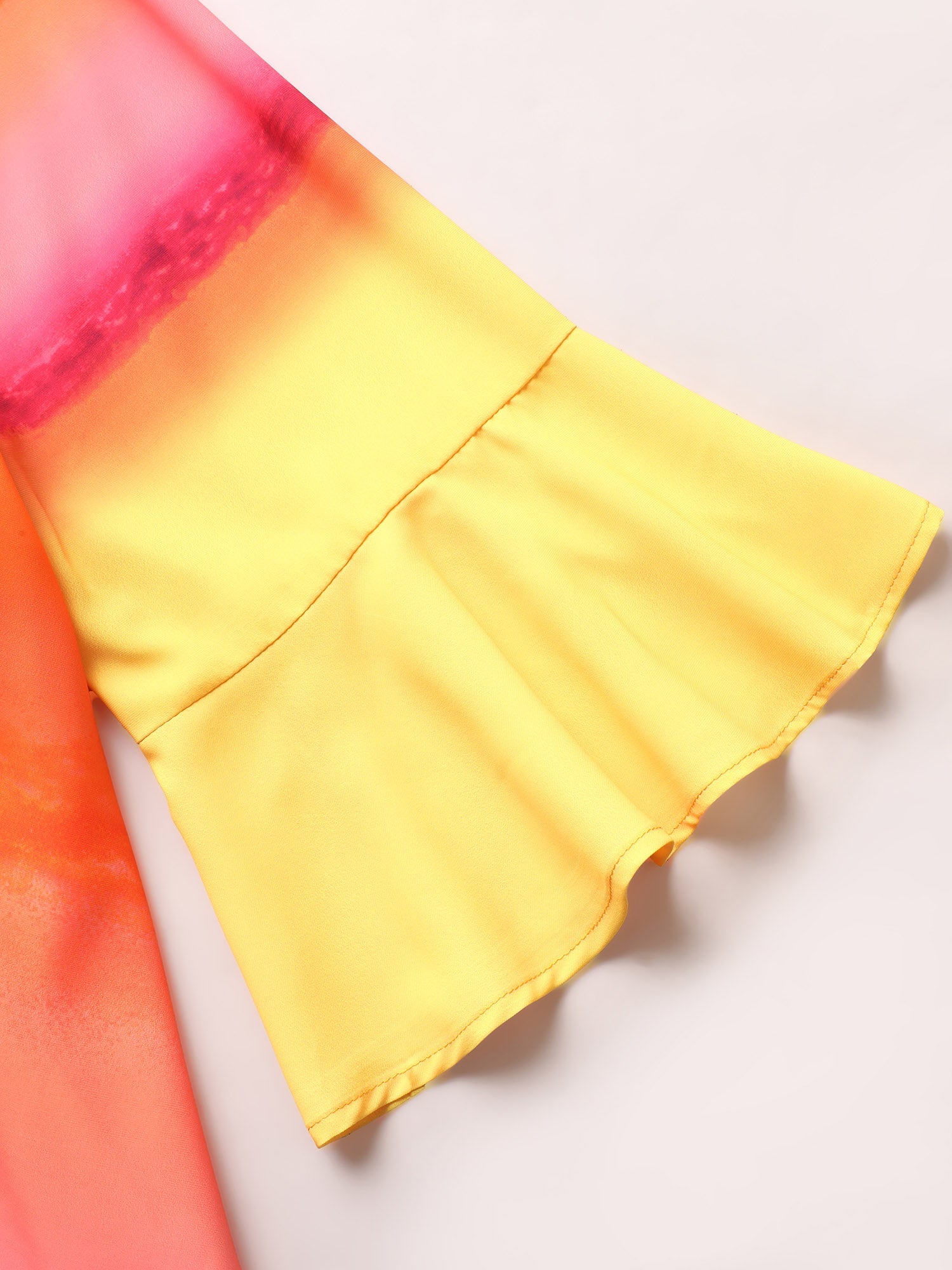 Ombre Ruffle Sleeve Asymmetrical Hem Kimono