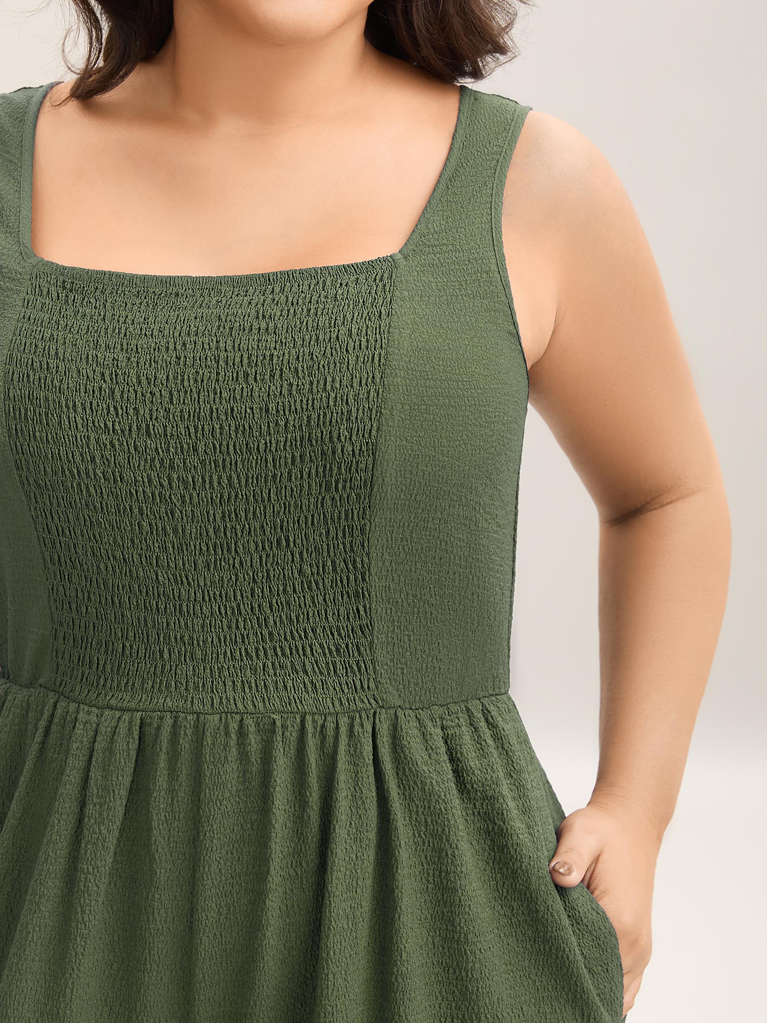 Shirred Pockets Wide-Leg Plain Jumpsuit