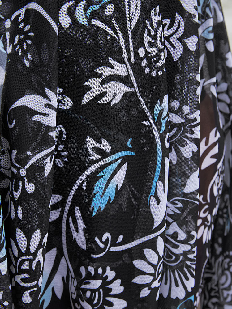 Floral Patchwork Gathered Adjustable Straps Swim Dress