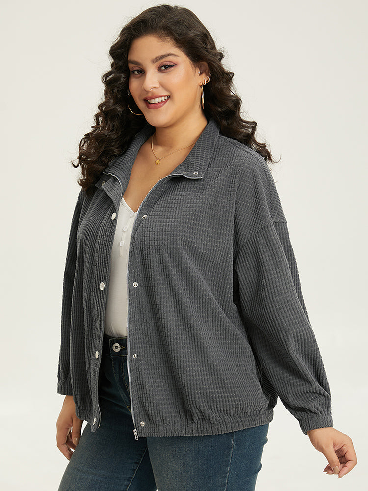 Solid Texture Button Through Pocket Shacket