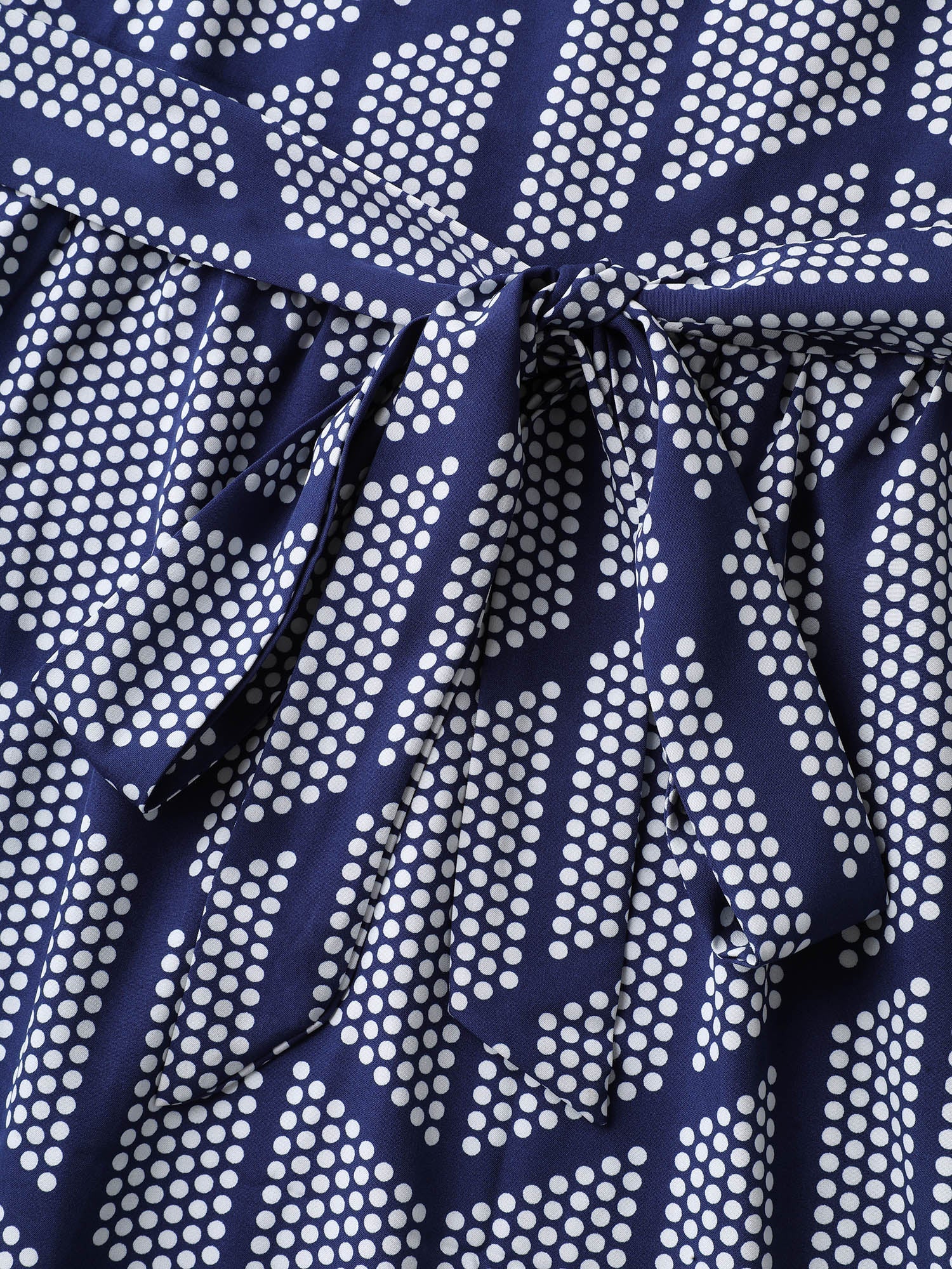 Geometrical Print Notched Collar Belted Midi Dress