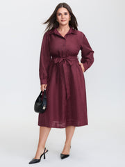 Belted Waist Textured Shirt Midi Dress