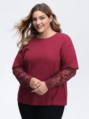 2-In-1 Layered Sheer Lace Sleeve T-Shirt