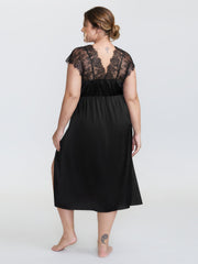 Sheer Lace Trim High Slit Sleep Dress