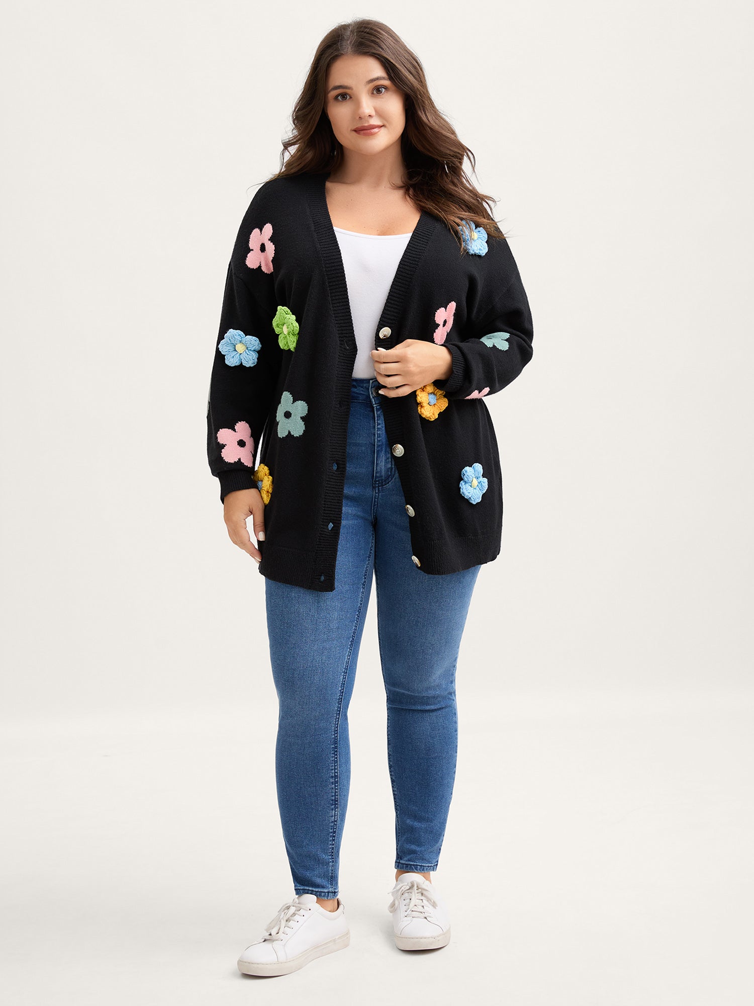 3D Floral Jacquard Embroidery Knit Cardigan