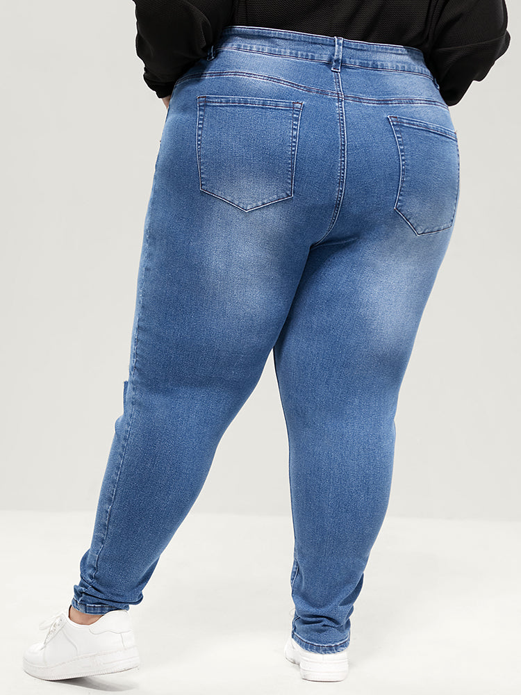 Skinny Very Stretchy High Rise Asymmetrical Distressed Jeans