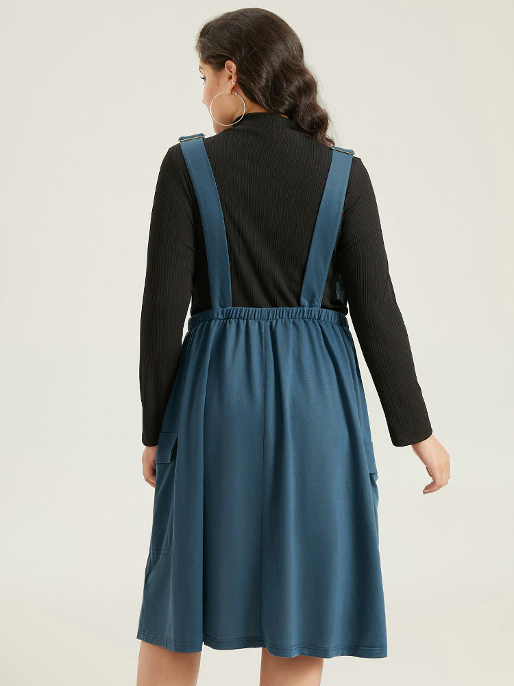 Solid Adjustable Straps Elastic Waist Dress