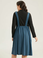 Solid Adjustable Straps Elastic Waist Dress