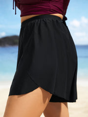 Solid High Rise Overlapped Hem Swim Bottom