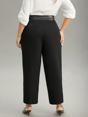 Static-Free PU Leather Buckle Detail Pants