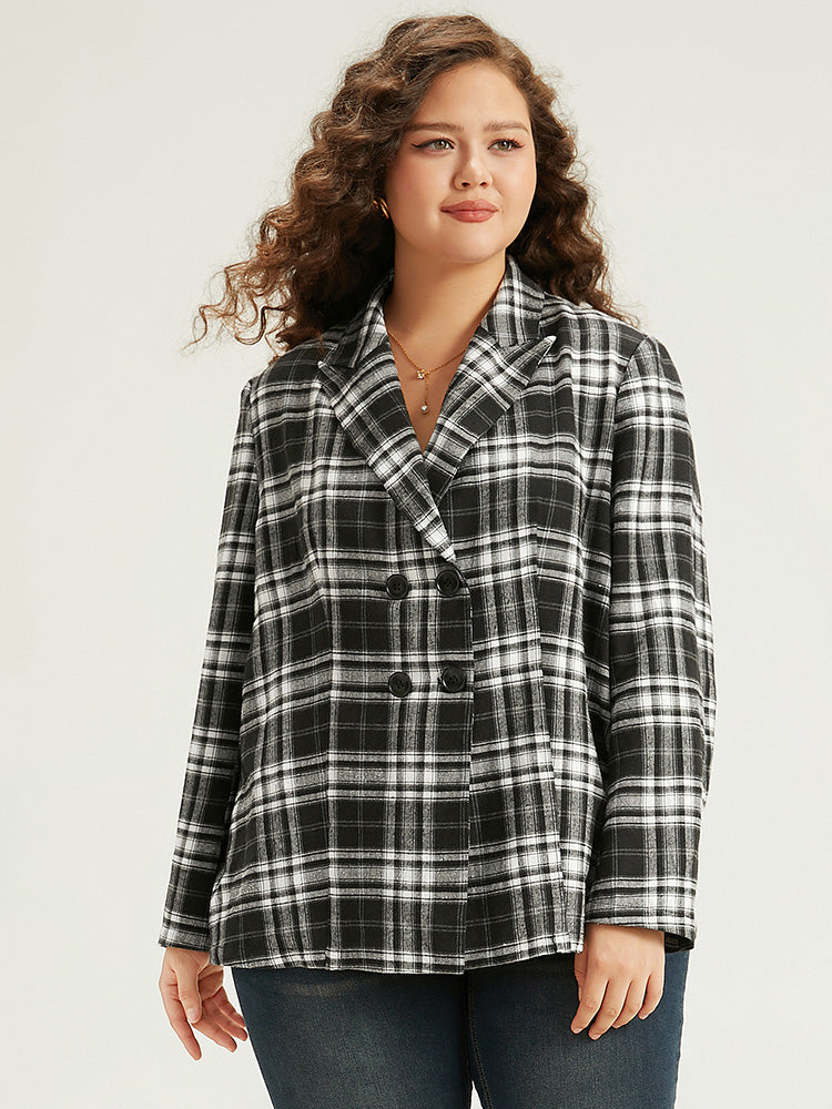 Plaid Suit Collar Button Fly Blazer