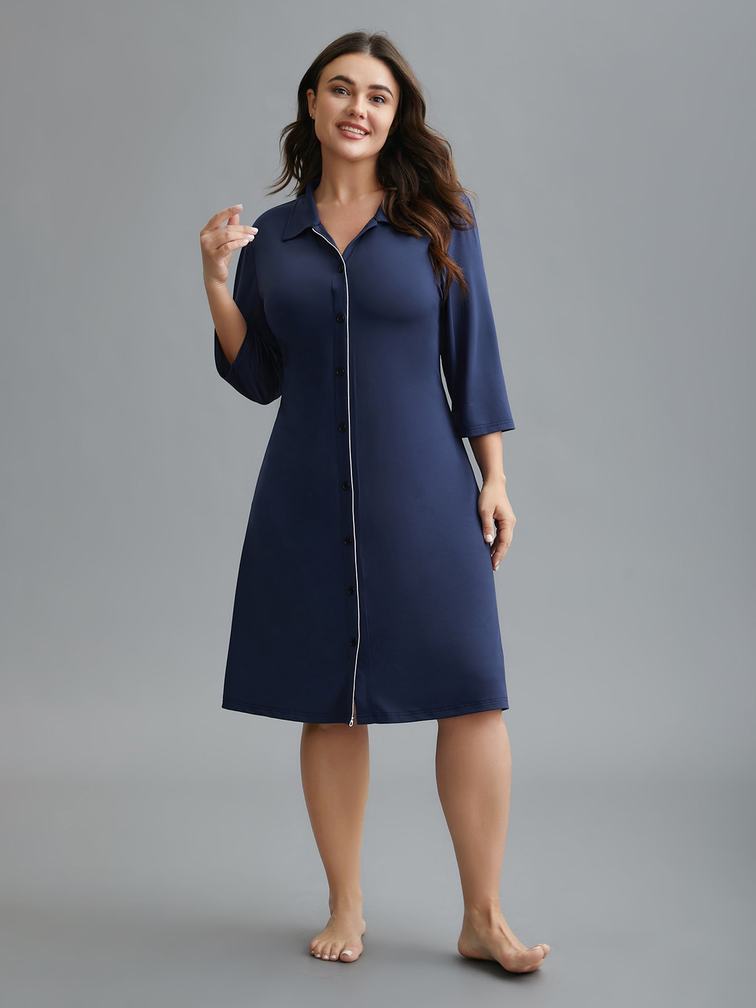 Shirt Collar Sprout Strip Lounge Dress