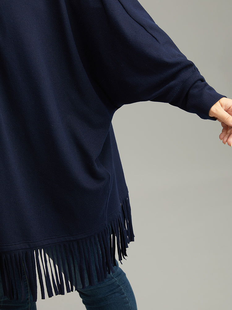 Plain Fringe Hem Fuzzy Trim Kimono