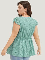 Solid Broderie Anglaise Ruffles Cap Sleeve Tank Top