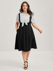 2-In-1 Polka Dots Overall Midi Dress