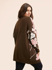 Floral Jacquard Open Front Pocket Cardigan