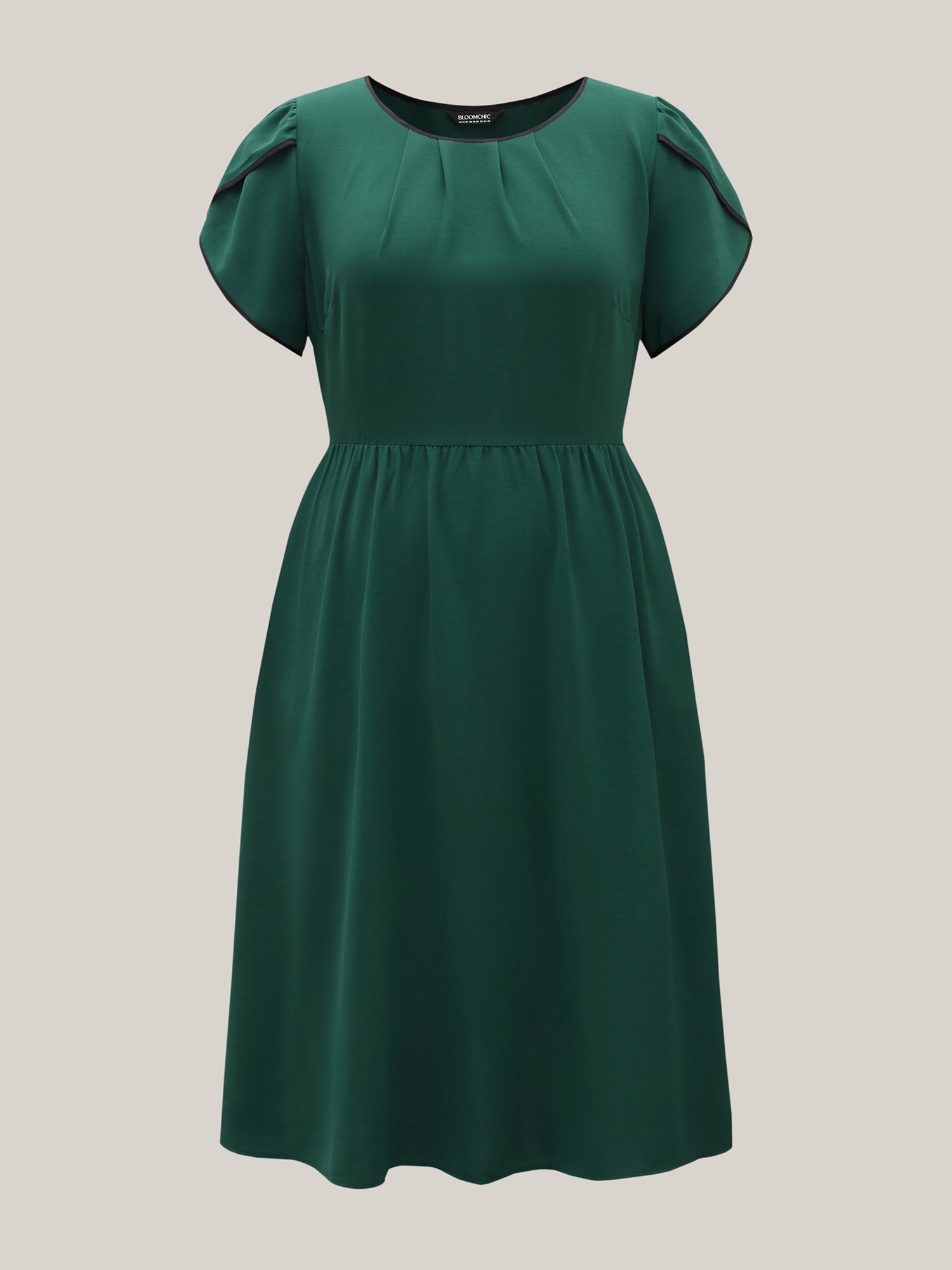 Petal Sleeve Pleated Pockets Midi Dress