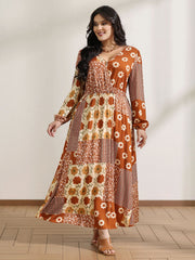 Floral Collage Print Lantern Sleeve Maxi Dress