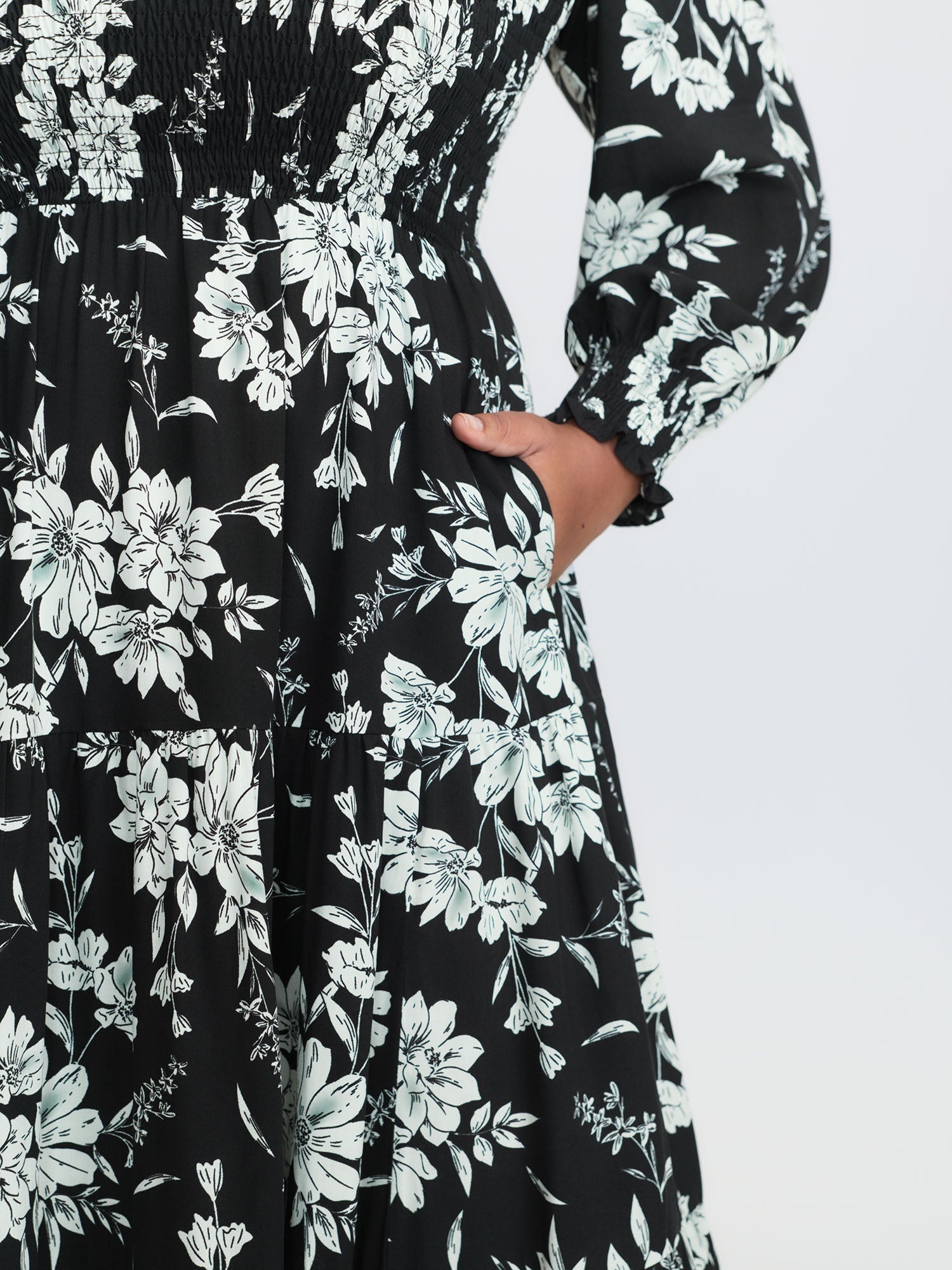 Silhouette Flower Shirred Maxi Dress