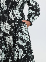 Silhouette Flower Shirred Maxi Dress