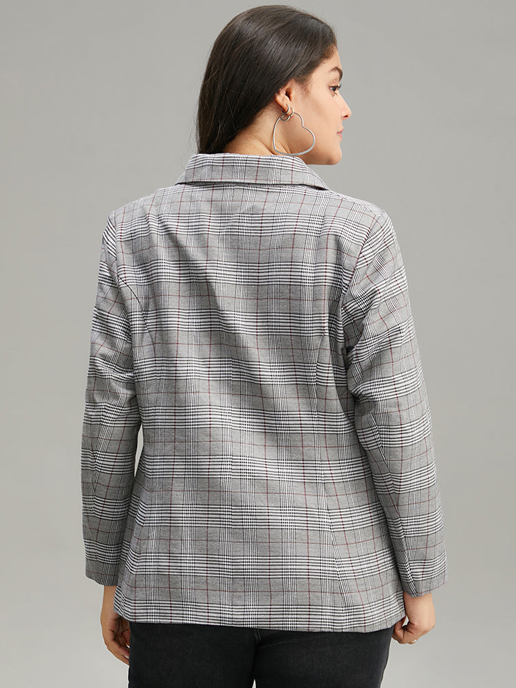 Plaid Lapel Collar Pocket Button Up Blazer