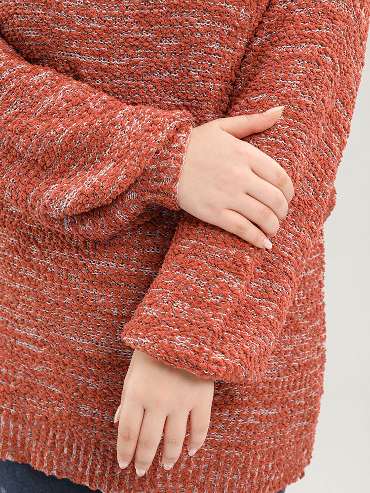 Solid Ping Pong Yarns Lantern Sleeve Round Neck Knit Top