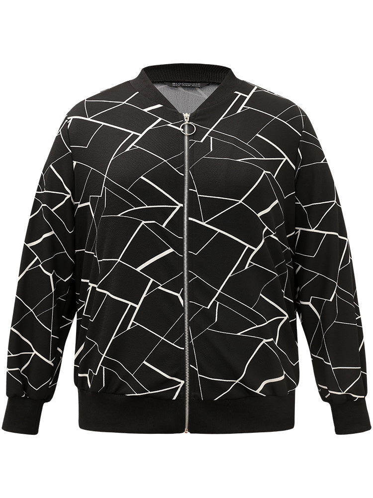 Halloween Geometric Graphic Pocket Zipper Elastic Cuffs Jacket