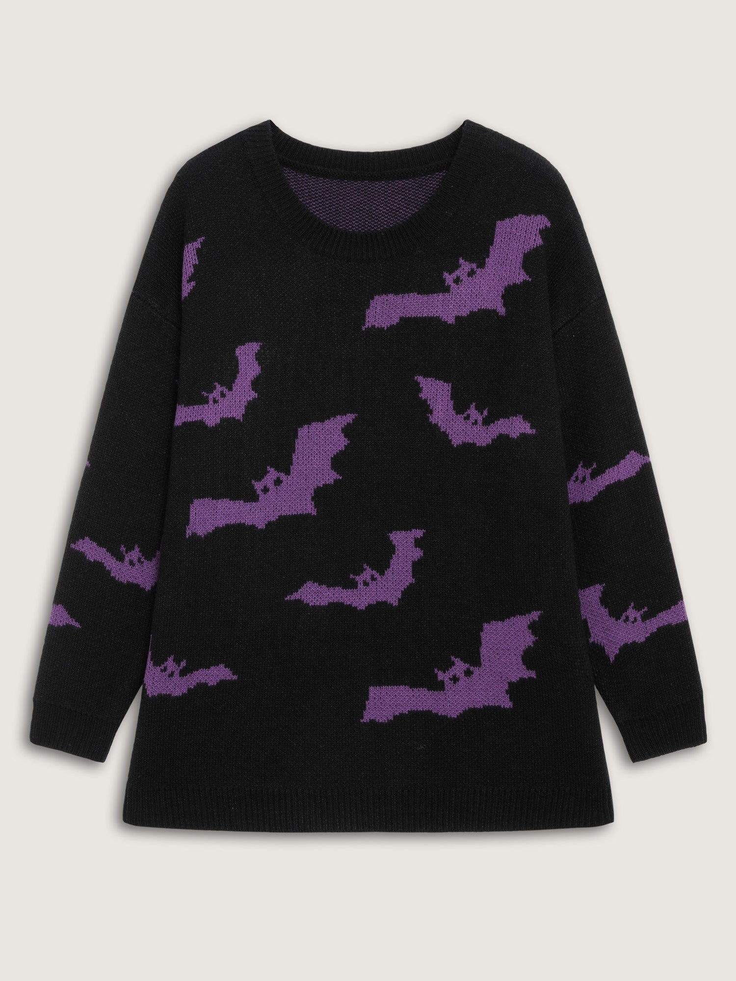 Bat Pattern Ribbed Neck Pullover